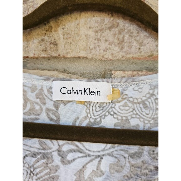 ALK Women's M Calvin Klein Sheer Rose Themed Studded SS V-Neck tee T-Shirt Top - Picture 5 of 6